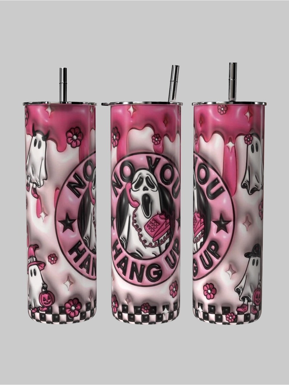 No You Hang Up Ghostface Scream Pink 3D Effect Cute Spooky 20oz Halloween Tumble